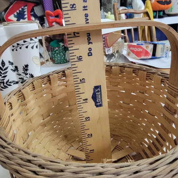 Basket Woven Brown Tall Single Oak Handle Decorative 8" x 7" Vintage Sturdy. - Picture 8 of 8